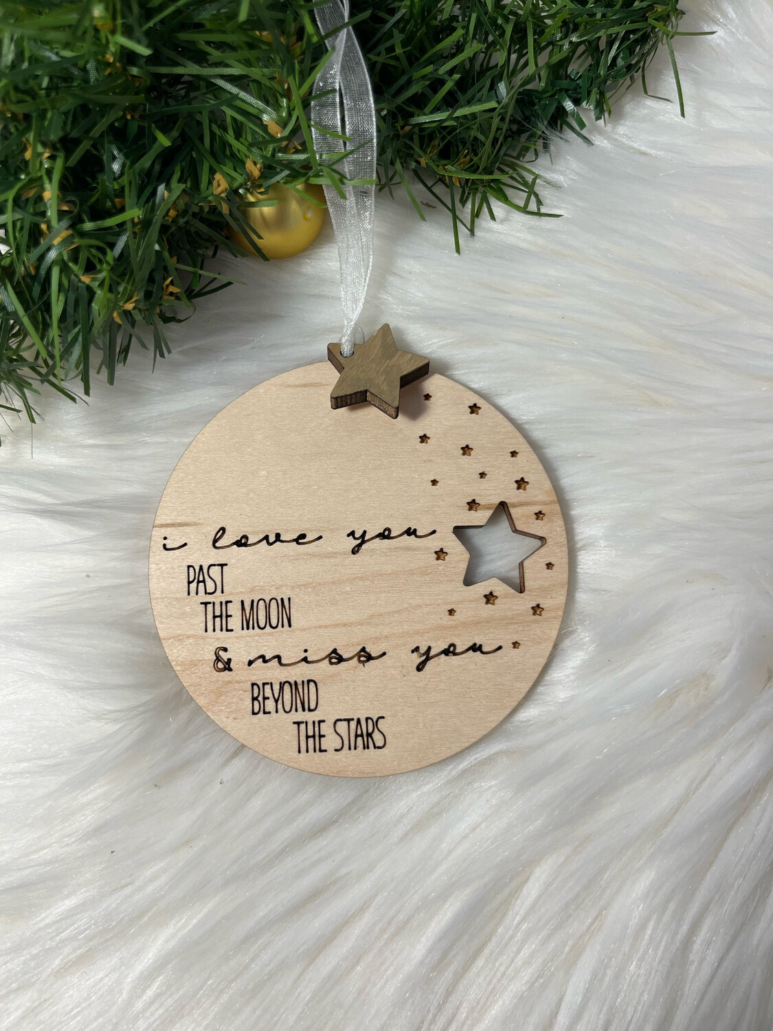 I Love You Past The Moon 3D Wooden Circle Ornament