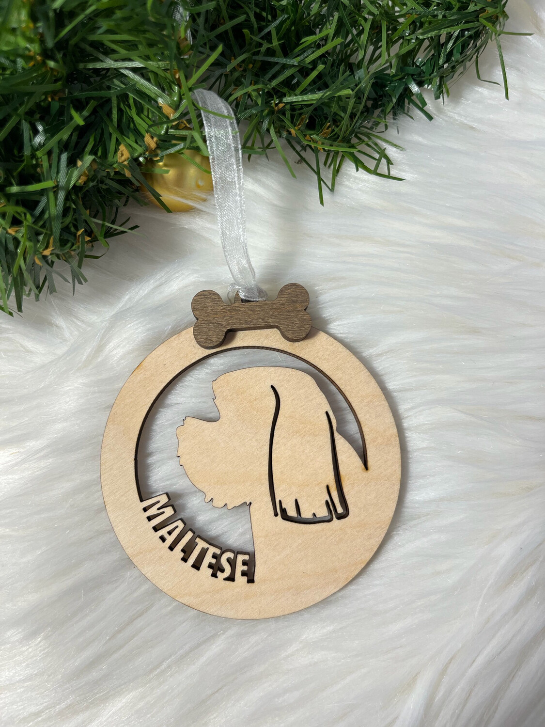 Maltese Dog Wooden Ornament