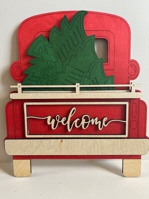 Inter Changeable Wooden Red Truck Wall Hanging