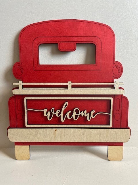 Inter Changeable Wooden Red Truck Wall Hanging