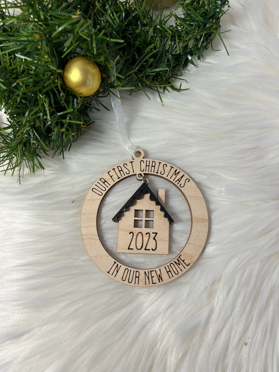Our First Christmas 3D Wooden Round Ornament