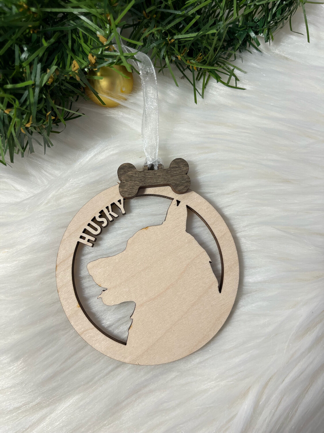 Huskey Dog Wooden Ornament