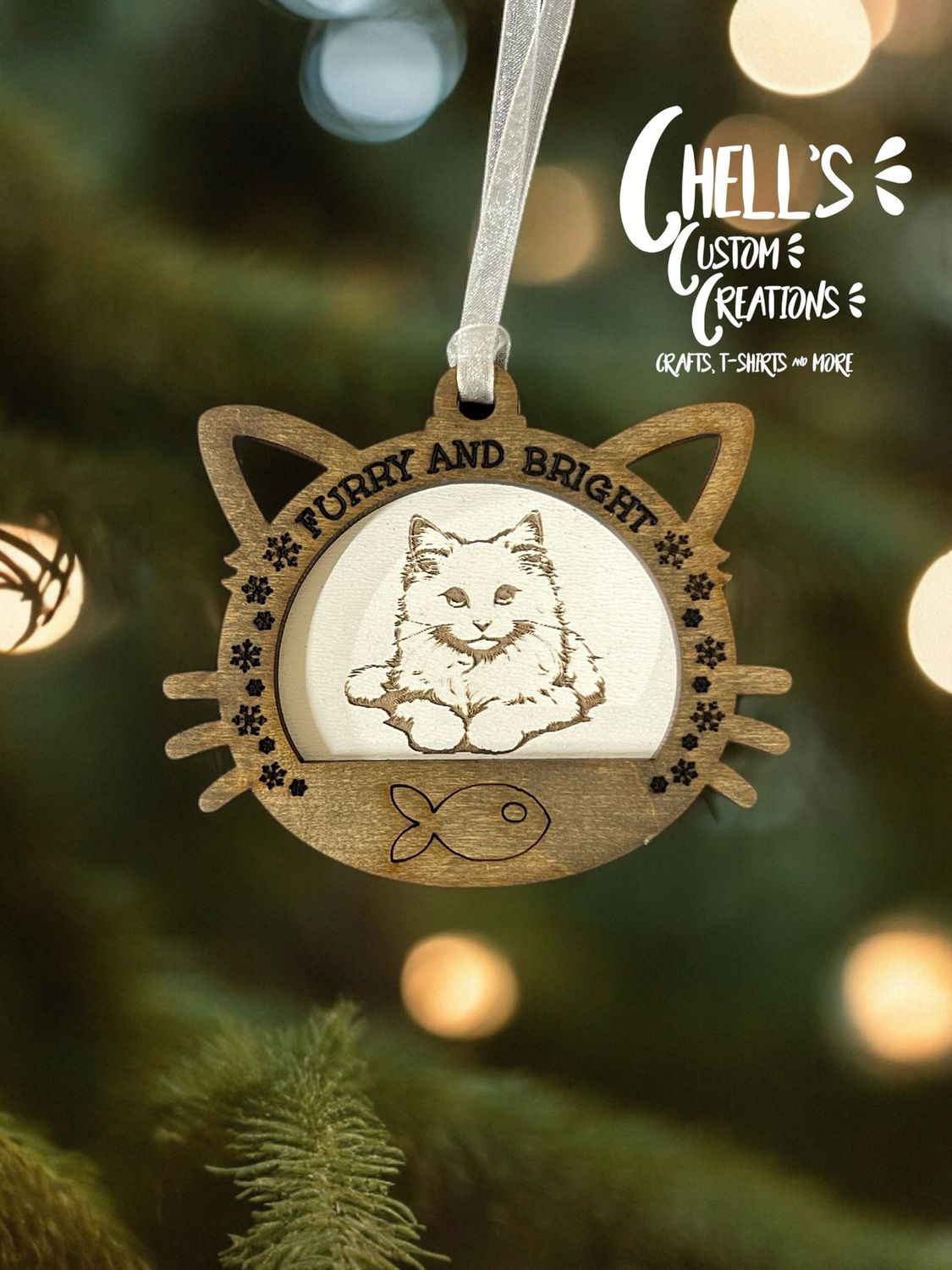 Turkish Angora Wooden 3D Cat Ornament