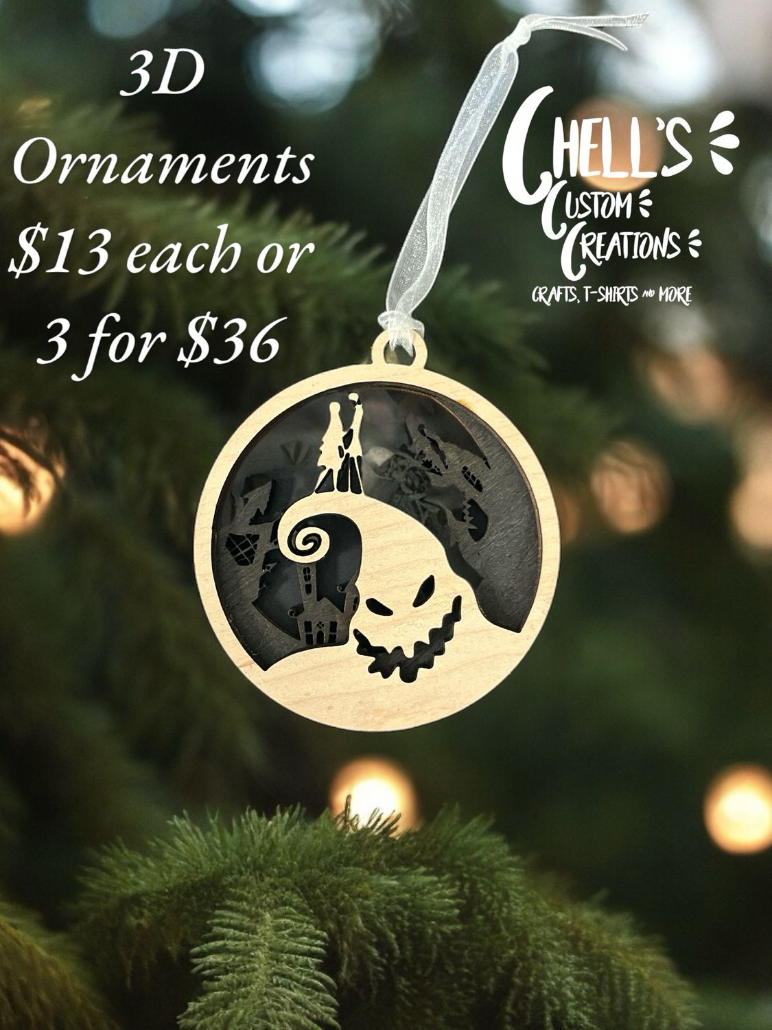 Nightmare Before Christmas 3D Wooden Circle Ornament