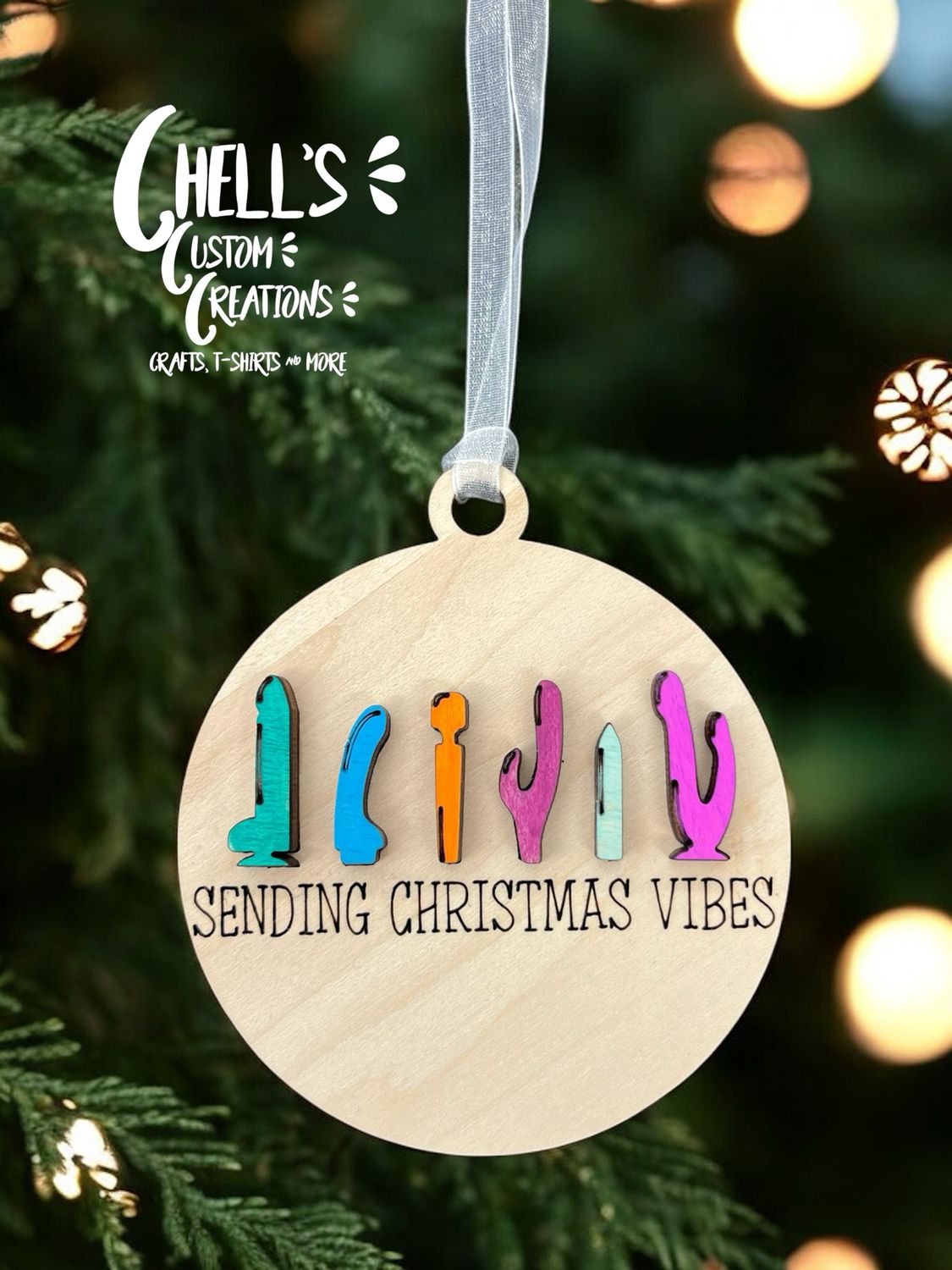 Sending Christmas Vibes 3D Wooden Circle Ornament