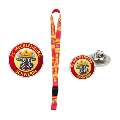 Schlüsselband, Aufkleber, Pin