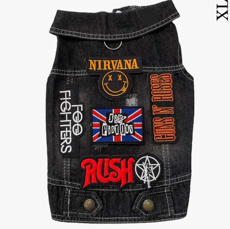 Black Wash Denim Rocker Vest - NIRVANA by Heads or Tails Pup, XL, Size: XL