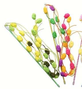 Cat Teaser Stick Wand with Plush Yarn Balls and Bell