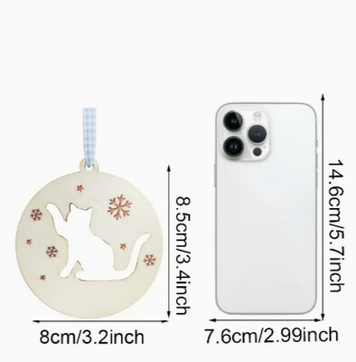 Cat Cutout Wood Hanging Holiday Ornament