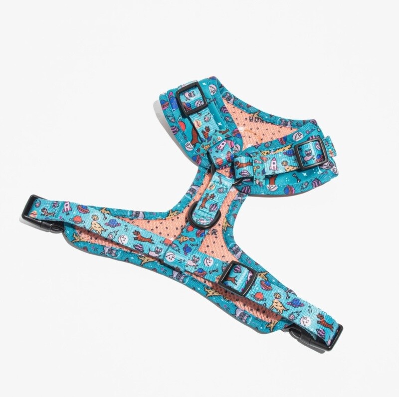 Blue Dogs in Outer Space Adjustable Dog Harness, Item: Harness, Size: Medium