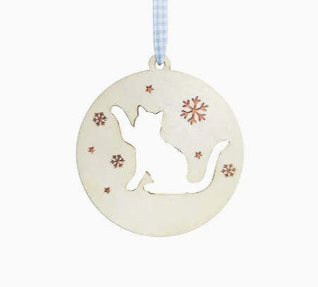Cat Cutout Wood Hanging Holiday Ornament