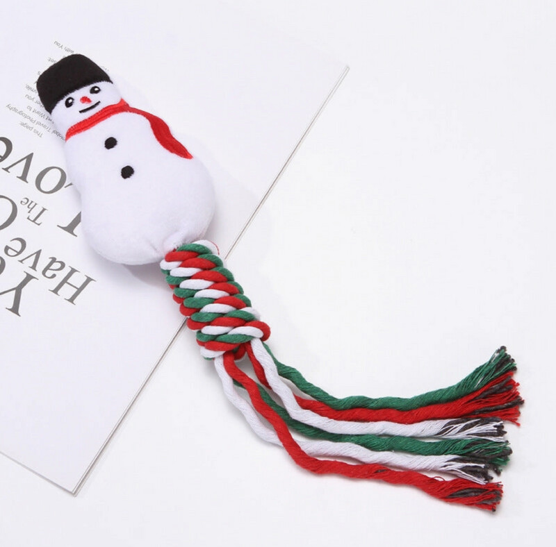 Christmas Dog Rope Plush Toy, Santa or Snowman