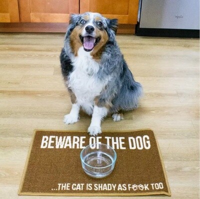 Food Bowl Mat Funny BEWARE OF THE DOG Design, 16x24