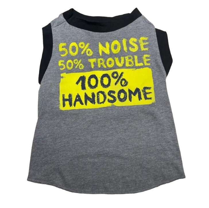 Upcycled Dog Tank  &quot;100% HANDSOME&quot; Size Large