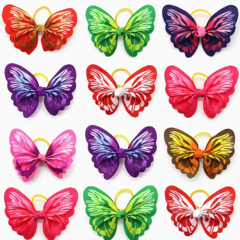 Butterfly Hair Bow with Rubber Band, Small to Medium Pets, Assorted Colors (1 Bow), Color: Masculine Colors
