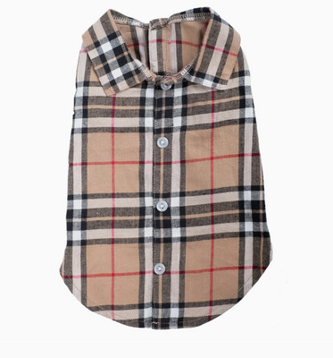 Fall Plaid Pet Shirt in Tan by Worthy Dog, Size: XL