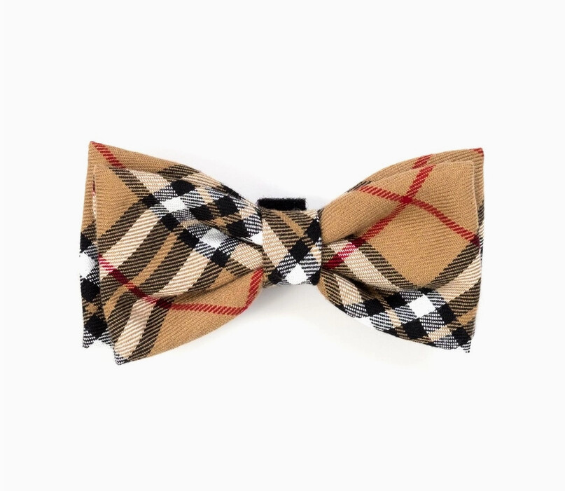Fall Plaid Tan Pet Bow Tie, Size: Large 5.5&quot;