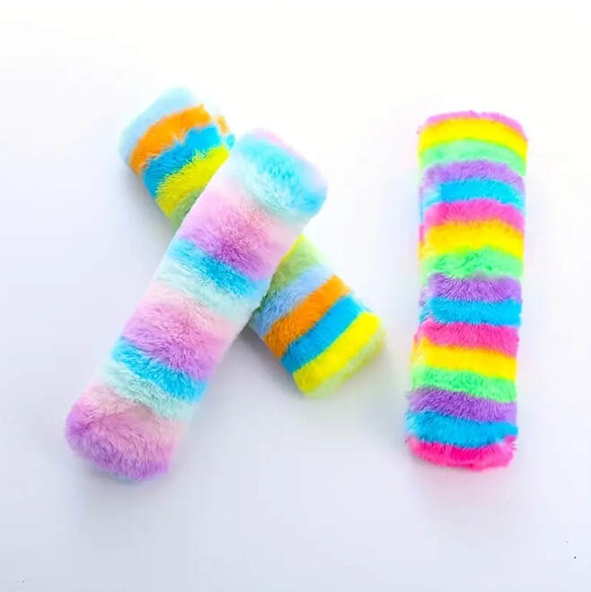Fluffy Cat Striped Plush Kick Stick Toy, Assorted Colors