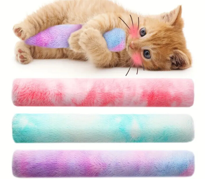 Fluffy Cat Plush Watercolor Kick Stick, Long, Assorted Colors
