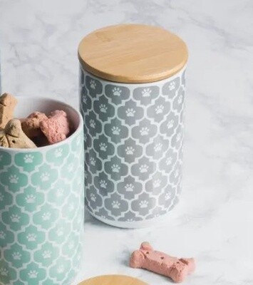 Grey Paw Lattice Print Treat Canister Ceramic - Small