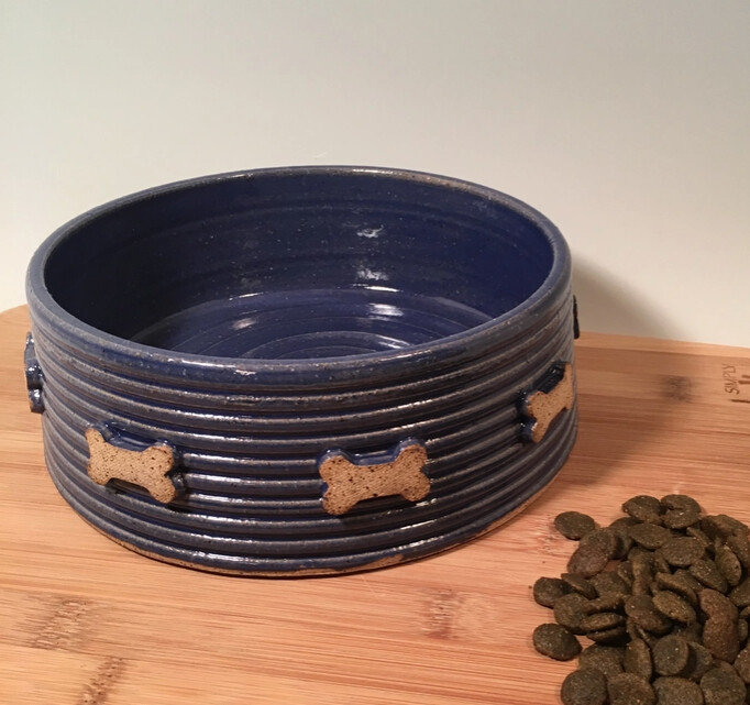Handmade Pottery Pet Bowl with Dog Bones