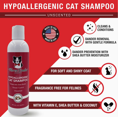Hypoallergenic Cat Shampoo, Unscented, 8oz Bottle