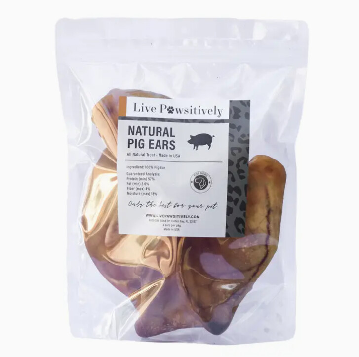 Natural Pig Ears By Live Pawsitively, 4/bag