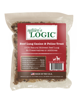 Nature's Logic Beef Lung Dog and Cat Treat, 3.5oz Bag