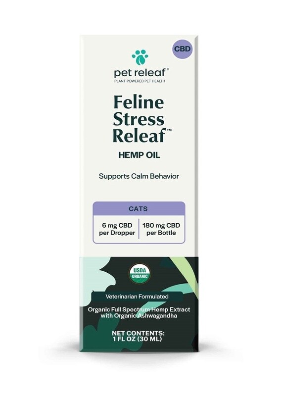 Pet Releaf Cat CBD 180 Stress Relief Hemp Oil, 1oz Bottle