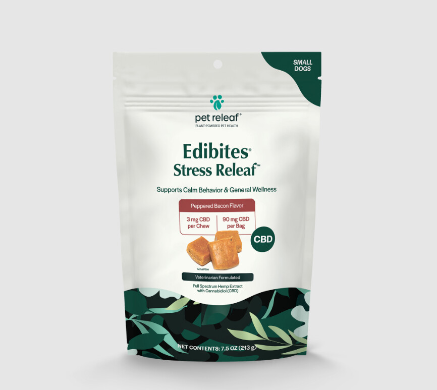 Pet Releaf Stress Relief Hemp Edibites, Flavor: Peppered Bacon, Size: 7.5oz, Small Dogs