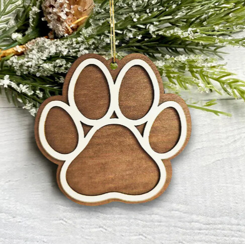 Paw Print Wood Hanging Ornament, Gift Tag