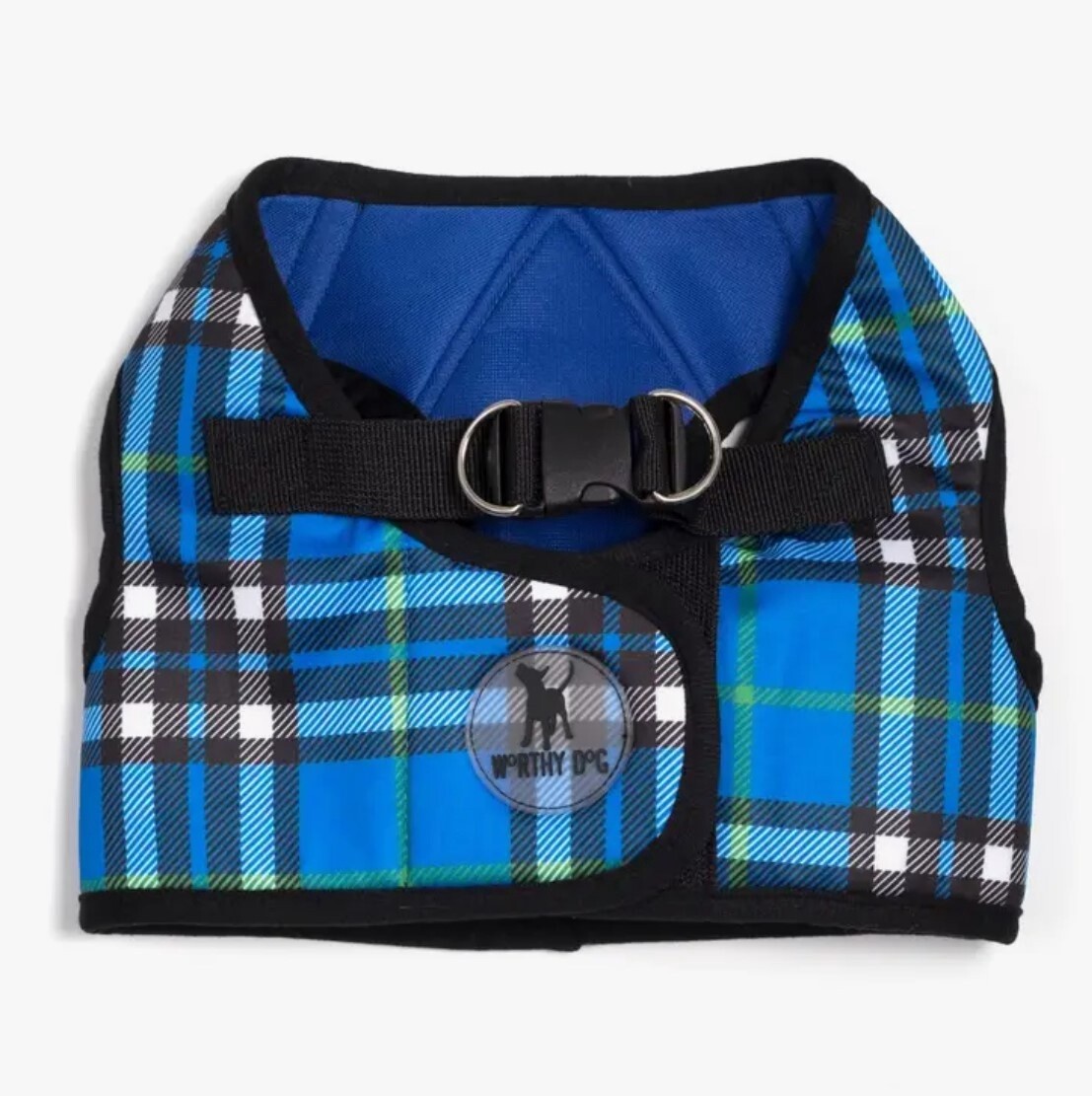 Plaid Sidekick Harness, Step-In, Buckle Closure, Color: Blue, Size: XS