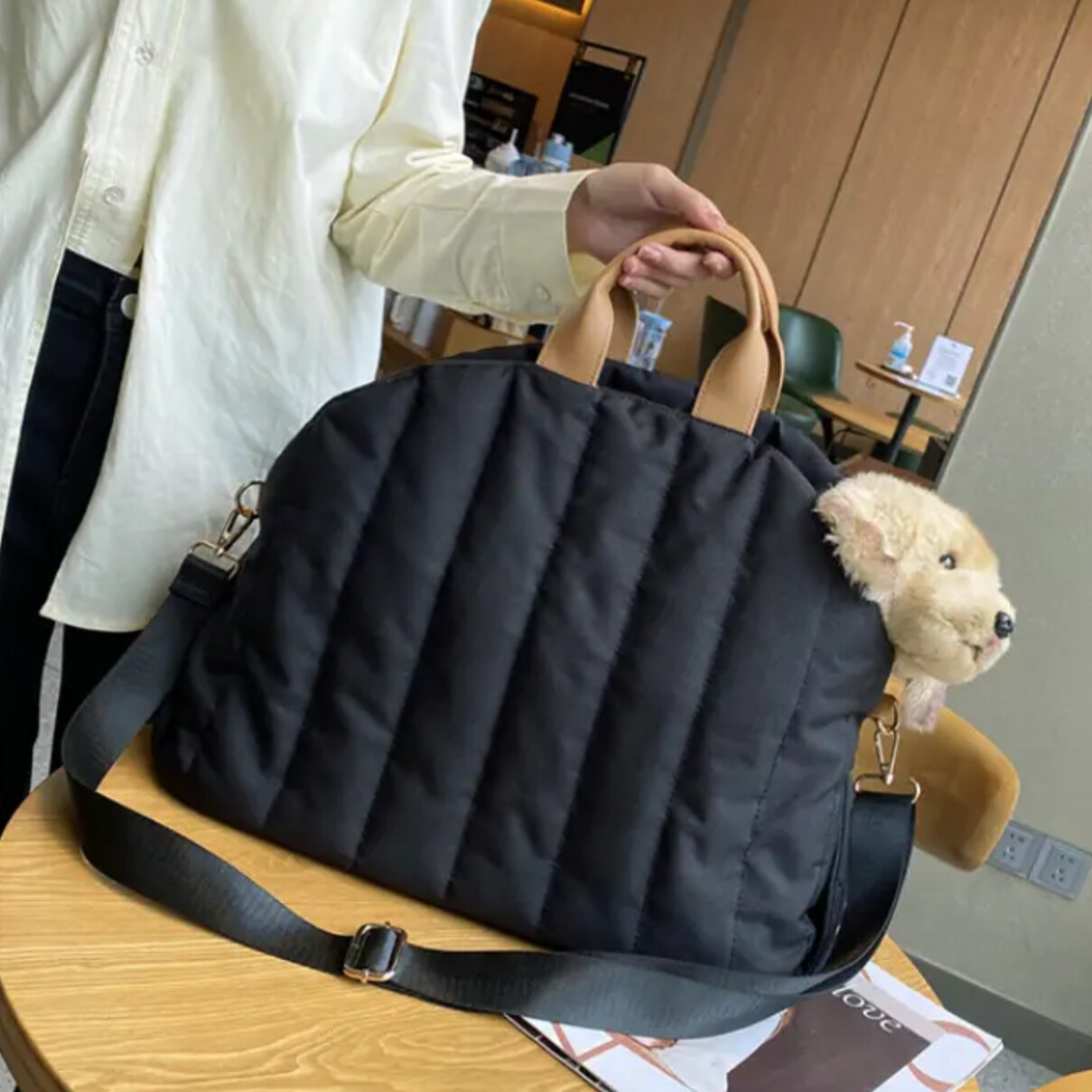 Quilted Handbag Style Small Pet Carrier Car Travel Bag Black