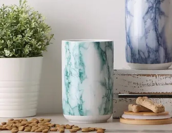 Teal Marble Ceramic Treat Cannister, Small