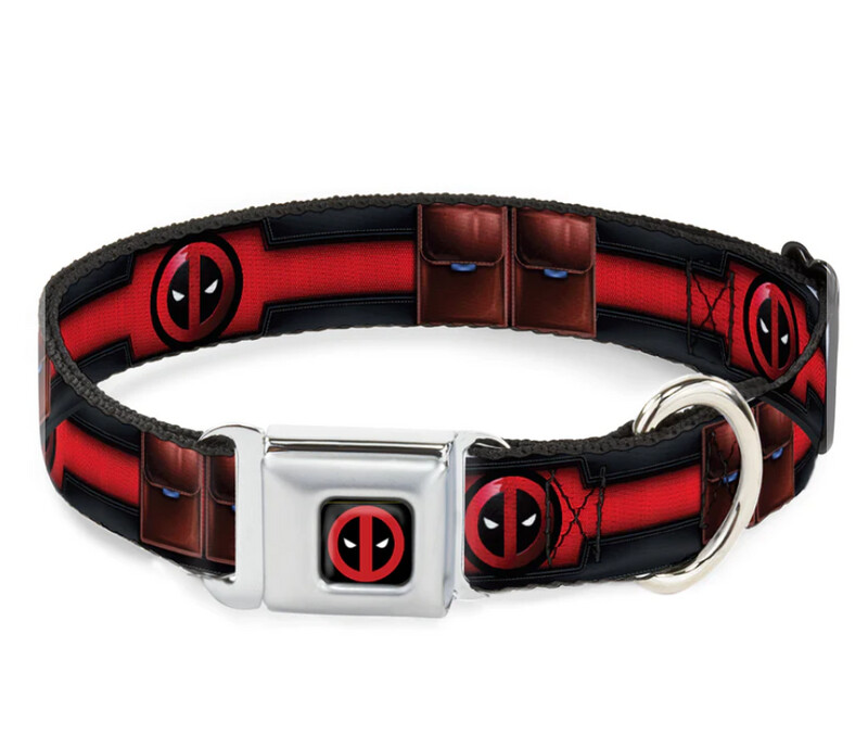 Buckle Down Marvel DEADPOOL LOGO Utility Seatbelt Collar, Size: Small 1in (9.5-13&quot;)