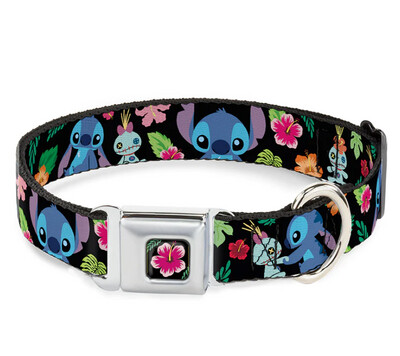 Buckle Down LILO &amp; STITCH &amp; SCRUMP HIBISCUS FLORAL Dog Seatbelt Collar