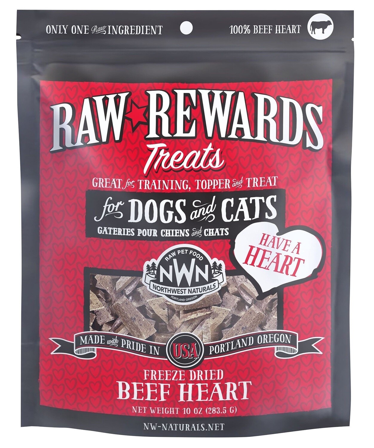 Raw Rewards Dog Cat Freeze-Dried Beef Organ Treats, Protein: Beef Hearts, Size: 10oz