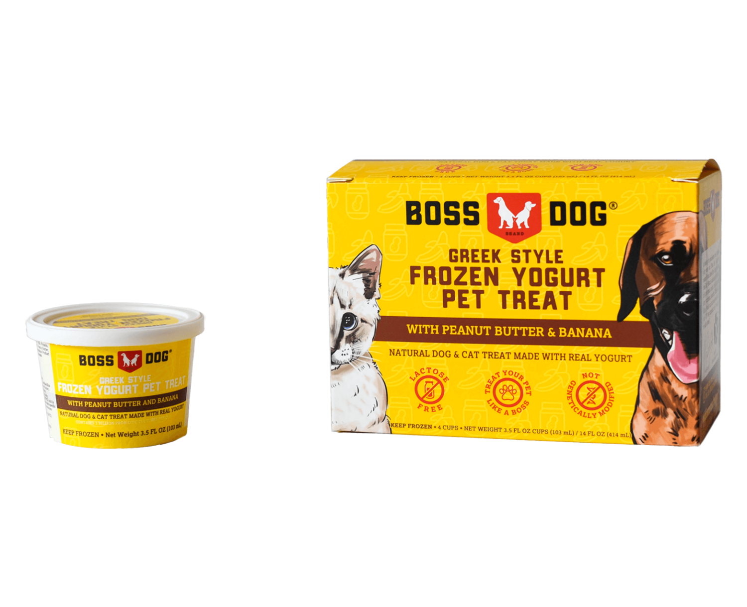 Boss Dog &amp; Cat Frozen Greek Yogurt 3.5oz Cup, Flavor: Peanut Butter &amp; Banana