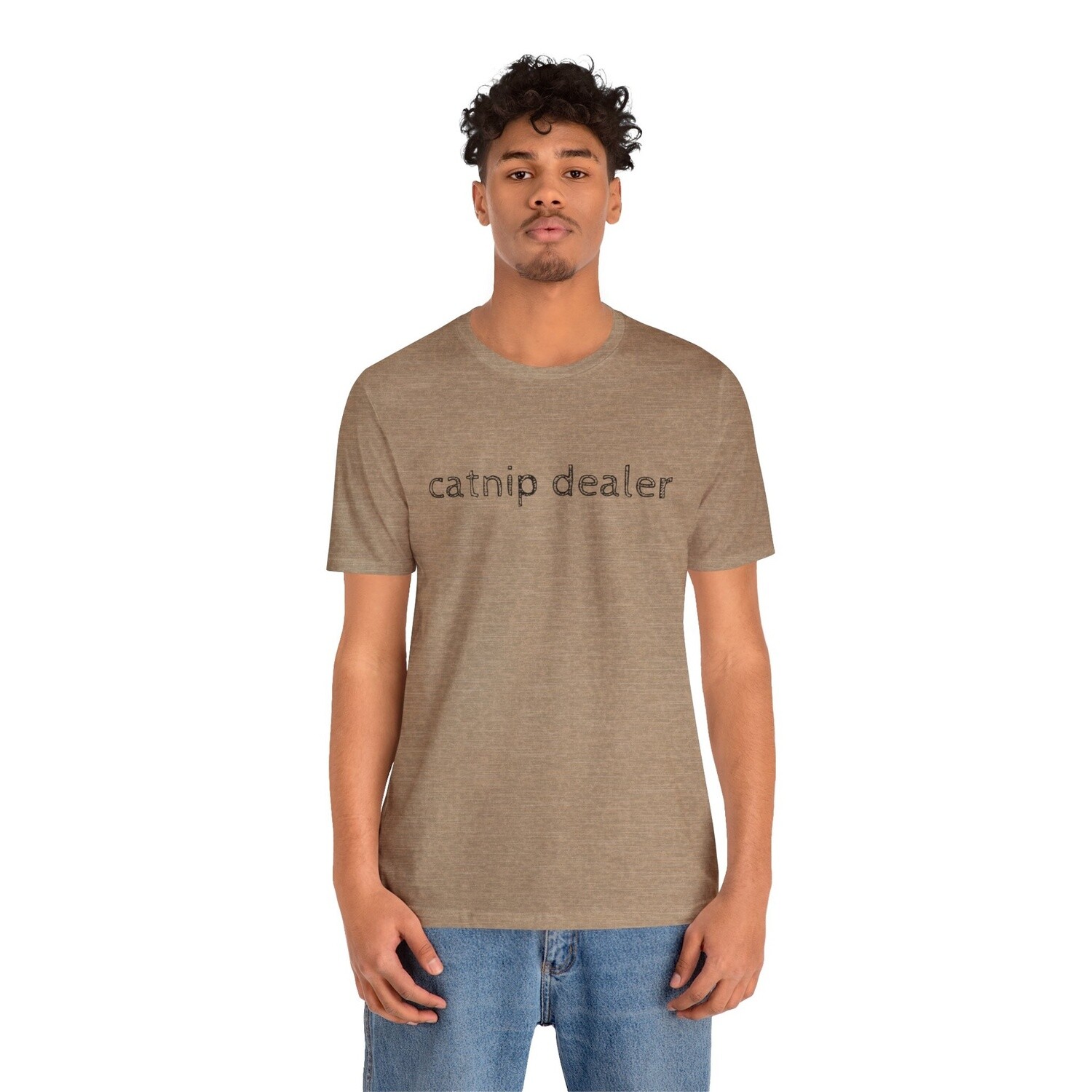 Catnip Dealer Unisex Jersey Short Sleeve Tee, Color: Heather Tan, Size: XS