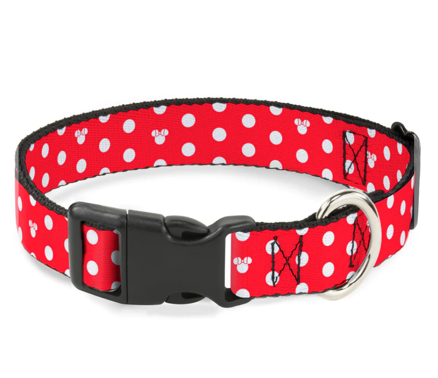 Buckle Down MINNIE POLKA DOT Silhouette Red/White Dog Collar, Size: Small 1in (9.5&quot;-13&quot;)