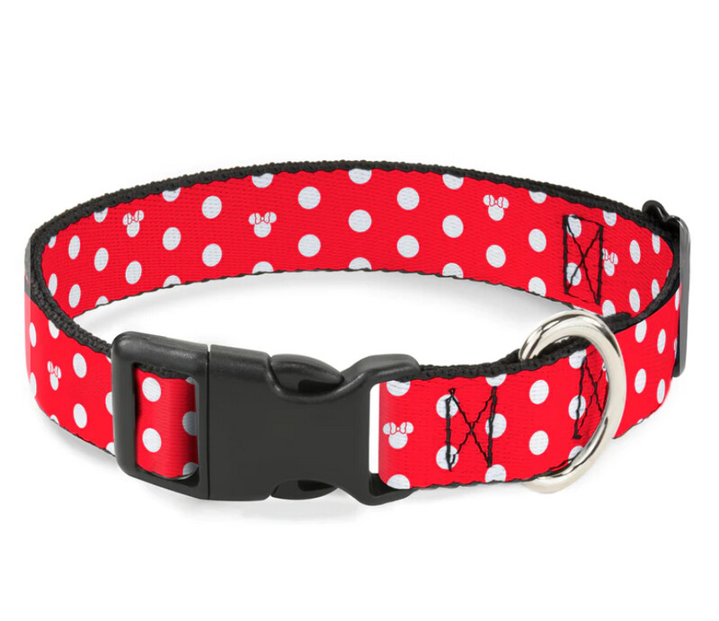 Buckle Down MINNIE POLKA DOT Silhouette Red/White Dog Collar, Size: Small 1in (9.5&quot;-13&quot;)