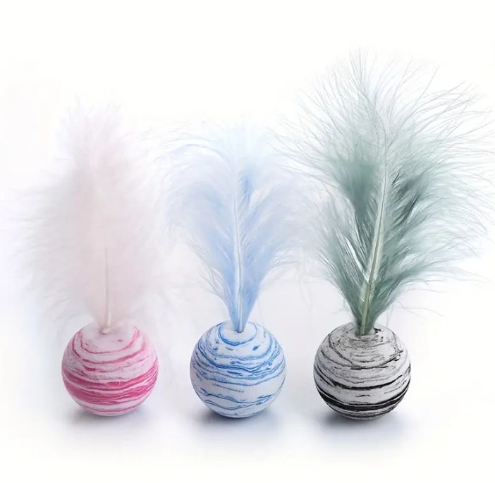 Silly Cat Plume Teaser Ball with Feather, Assorted Colors