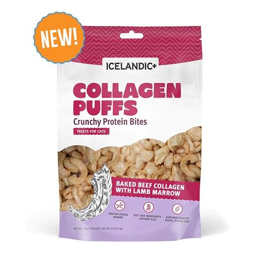 Icelandic+ Cat Treats Beef Collagen Mini Puffs 0.5oz Bag, Flavor: Beef with Lamb Marrow