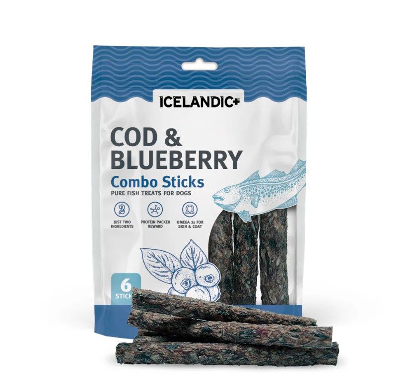 Icelandic+ Dog Combo Sticks, Cod &amp; Blueberry, 2oz Bag