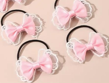 Cutie Pie Pet Hair Bows, Assorted Colors, Design: Hair Band, Color: Pink &amp; Lace
