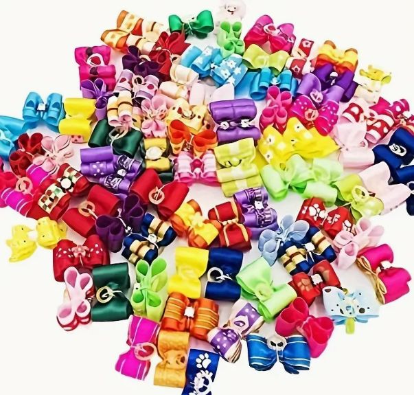 Cutie Pie Puffy Pet Mini Hair Bow with Bling, Assorted Colors (1 Pair)