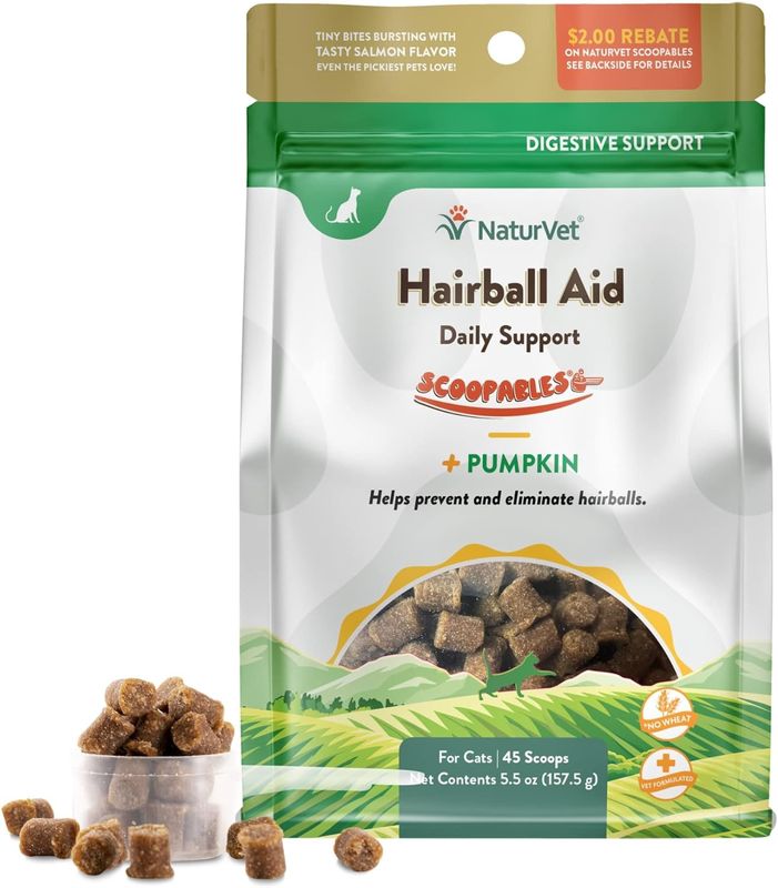 NaturVet Hairball Aid Plus Pumpkin Scoopables, 45 Scoops