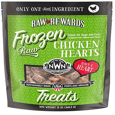 Raw Rewards Frozen Chicken Hearts Dog &amp; Cat Treat, 12oz Bag