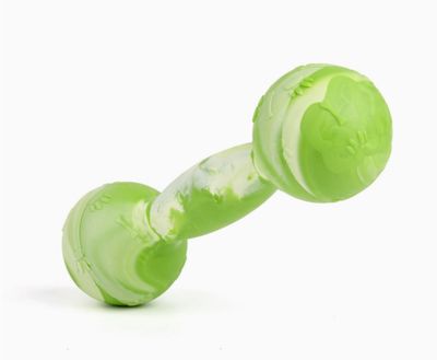 Rubber Dumbbell Toy, Green 7.5in