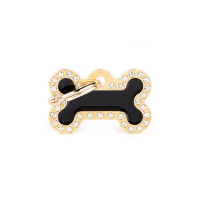 MyFamily Pet ID Tag Glam Collection, Design: Small Glam Bone Black/Gold